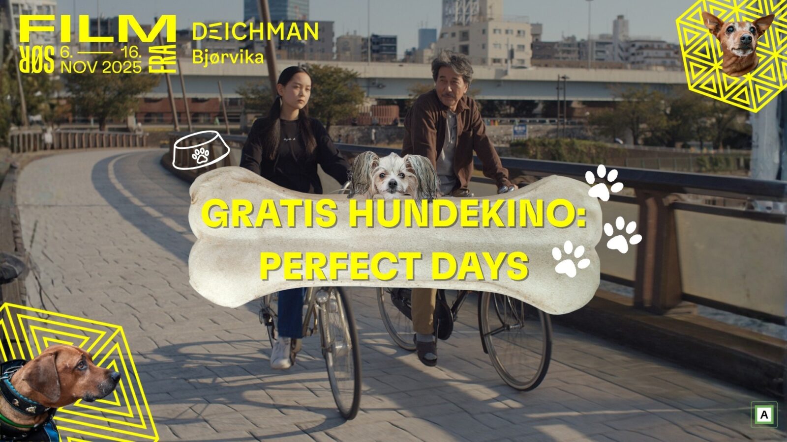 Hundekino. Gratis hundekino med filmen "Perfect Days" arrangeres på Deichman Bjørvika under Film fra Sør 6.–16. november 2025.